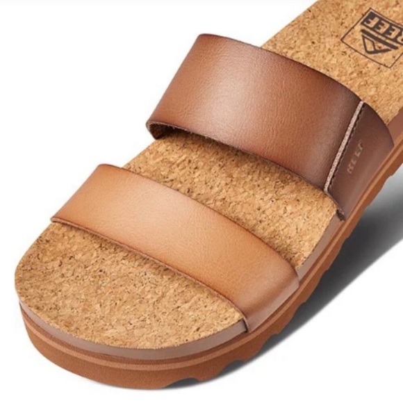 Reef Cushion Bounce Vista Hi Slide Sandals Platform Two Strap Brown Leather - Picture 6 of 12